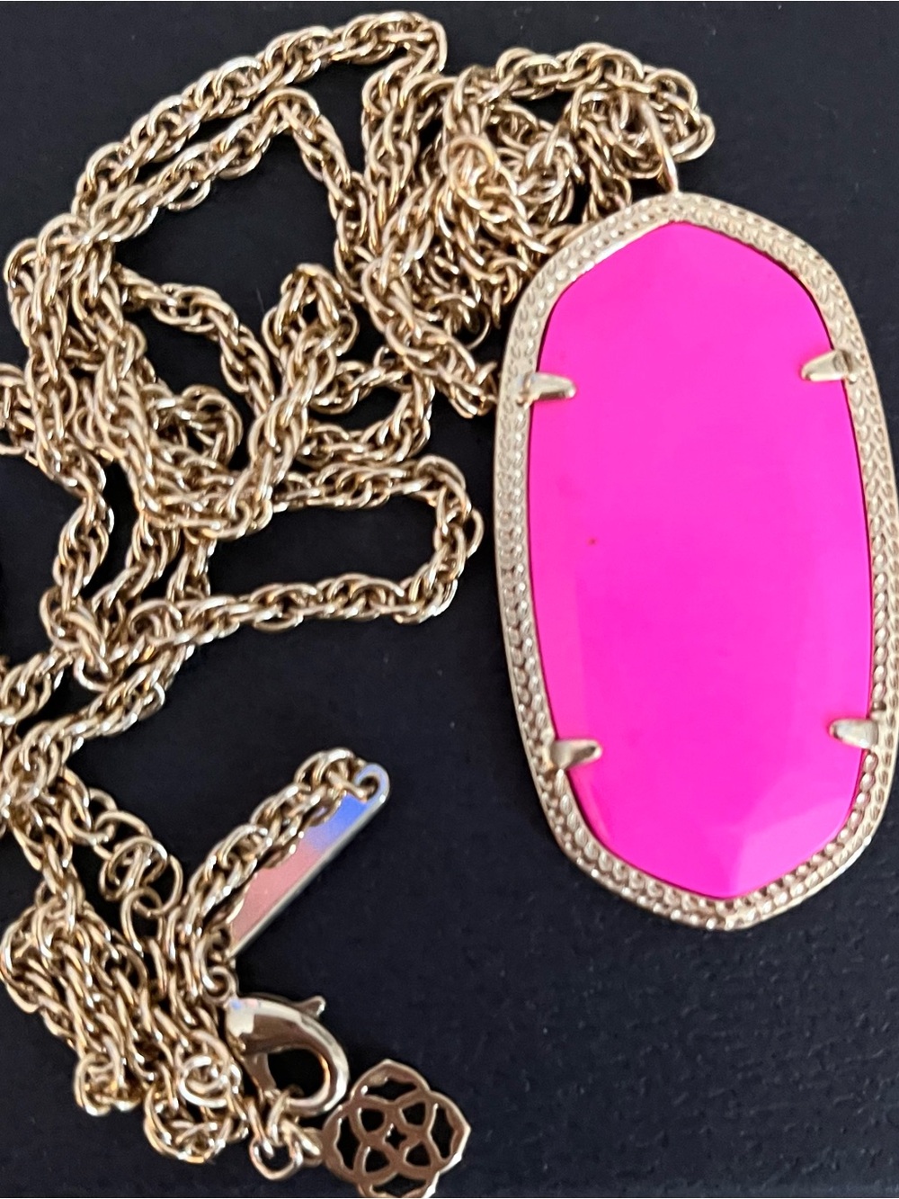 Gold Chain Necklace with Hot Pink Pendant - Designer Style